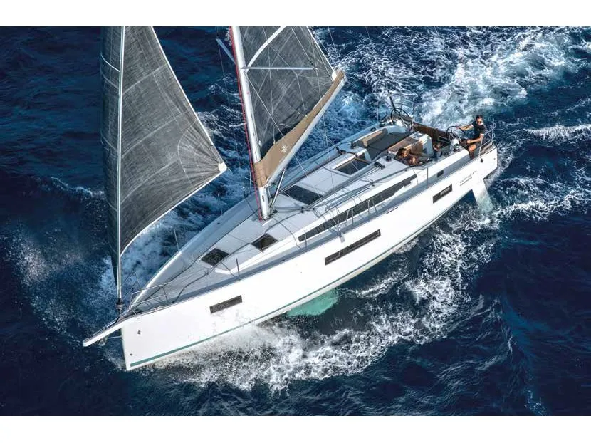 Exterior view of Lyon, a Jeanneau Sun Odyssey 410 sailboat at Capo d'Orlando, Italy