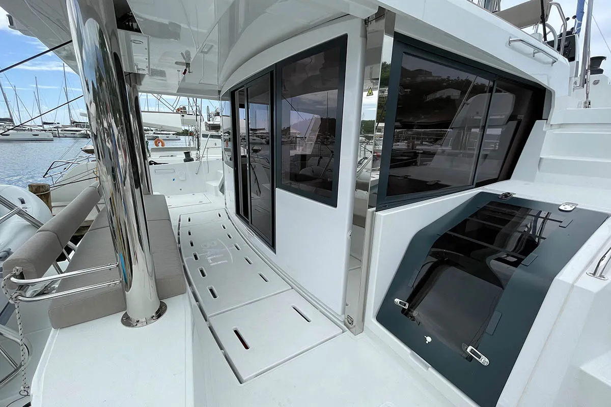 Deck of Seven Stars BVI, a Bali 4.8 catamaran at Road Town, British Virgin Islands