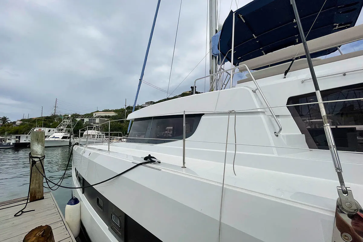 Exterior view of Seven Stars BVI, a Bali 4.8 catamaran at Road Town, British Virgin Islands