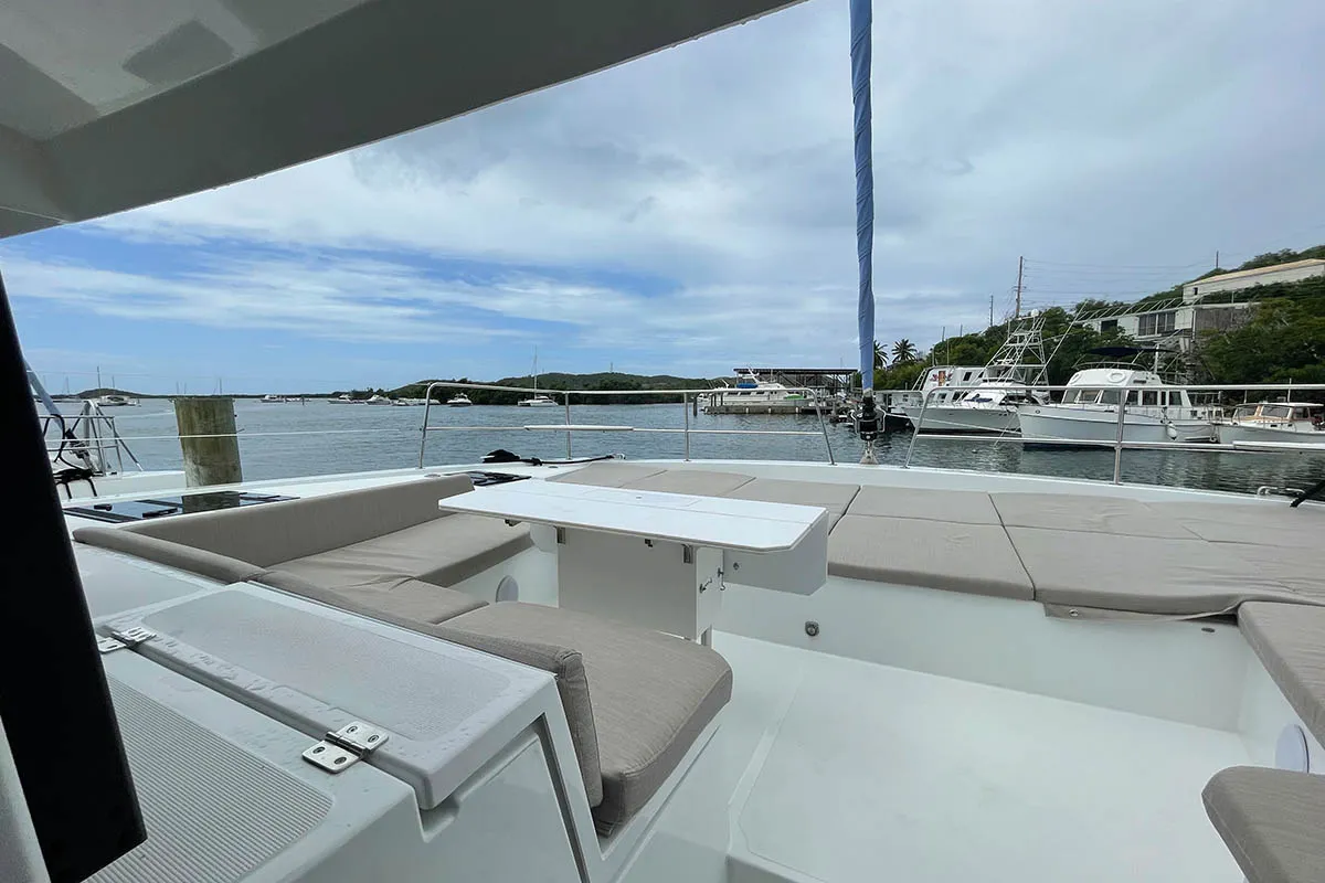 Deck of Seven Stars BVI, a Bali 4.8 catamaran at Road Town, British Virgin Islands