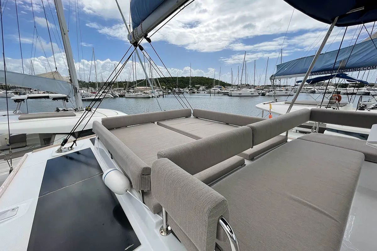 Deck of Seven Stars BVI, a Bali 4.8 catamaran at Road Town, British Virgin Islands