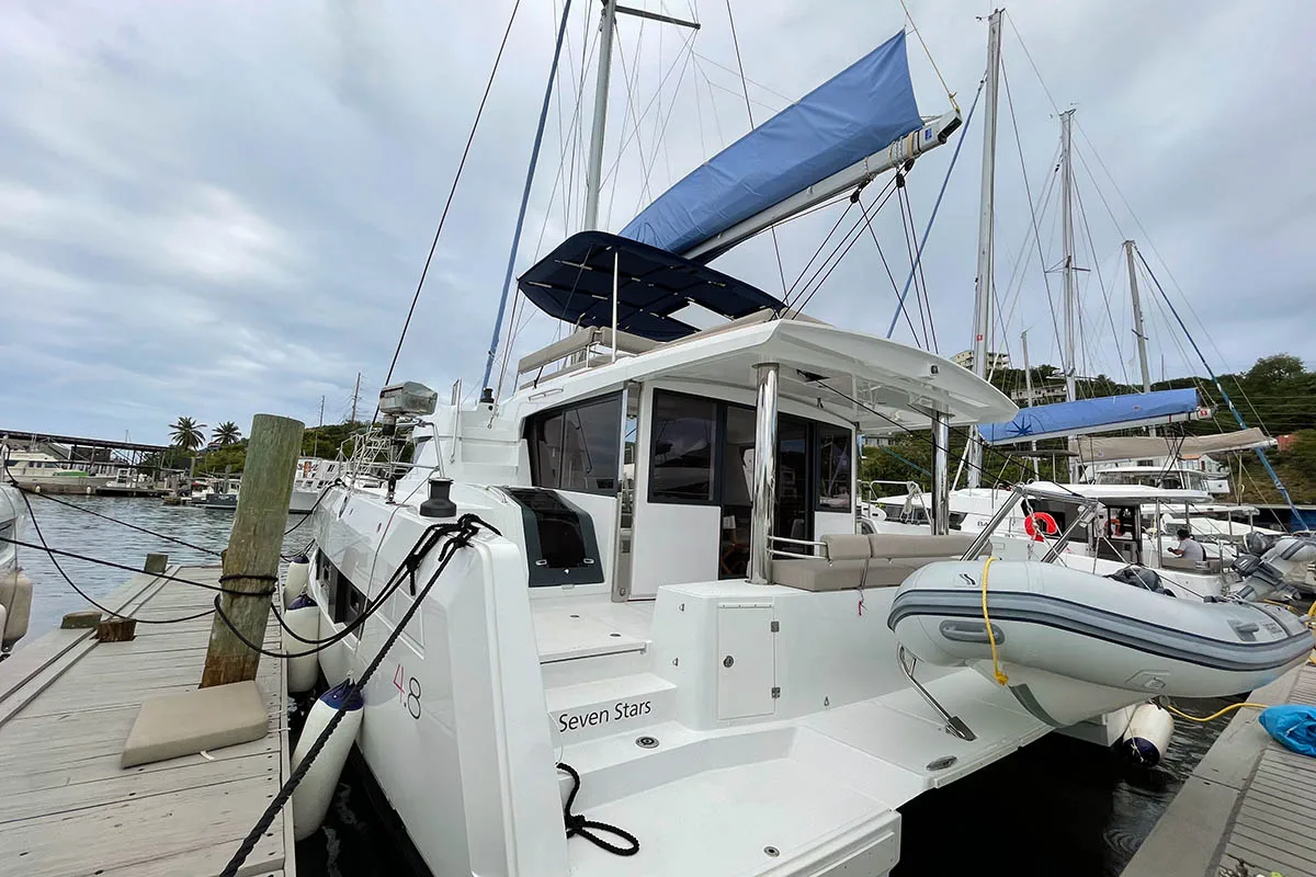 Exterior view of Seven Stars BVI, a Bali 4.8 catamaran at Road Town, British Virgin Islands