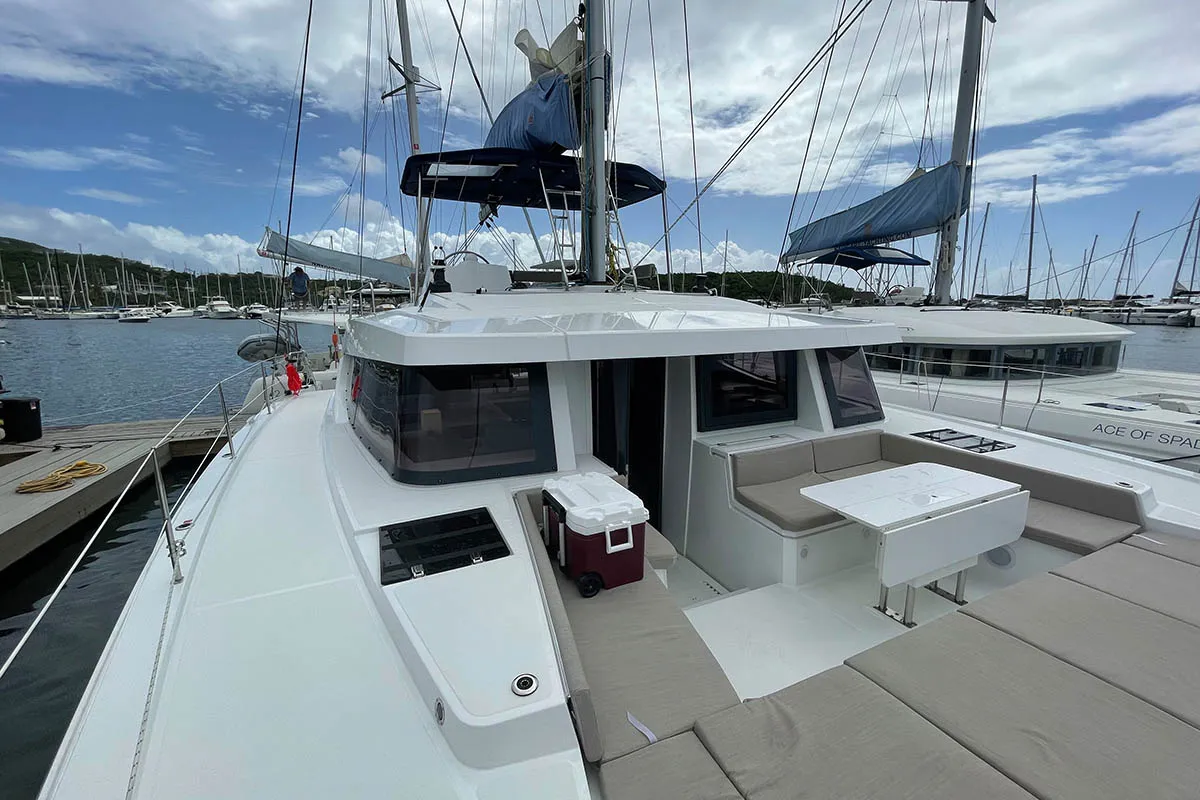 Deck of Seven Stars BVI, a Bali 4.8 catamaran at Road Town, British Virgin Islands