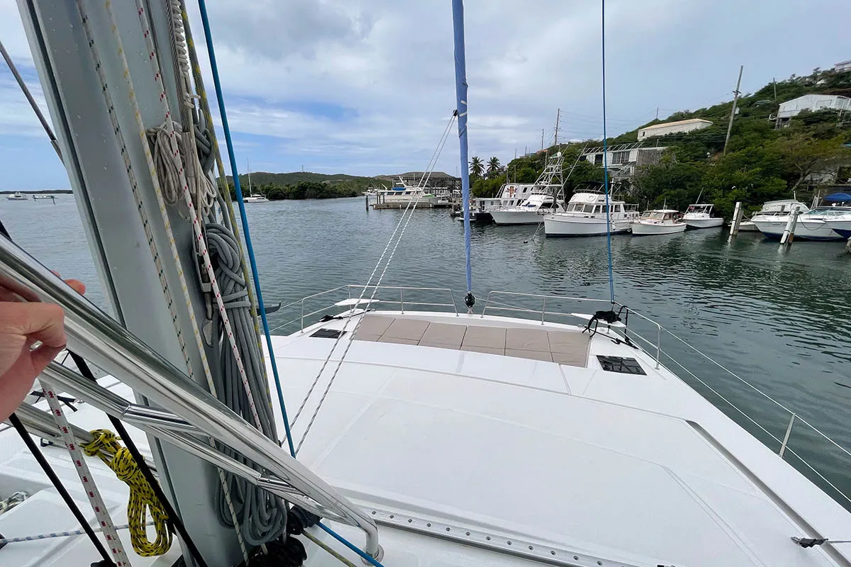 Deck of Seven Stars BVI, a Bali 4.8 catamaran at Road Town, British Virgin Islands