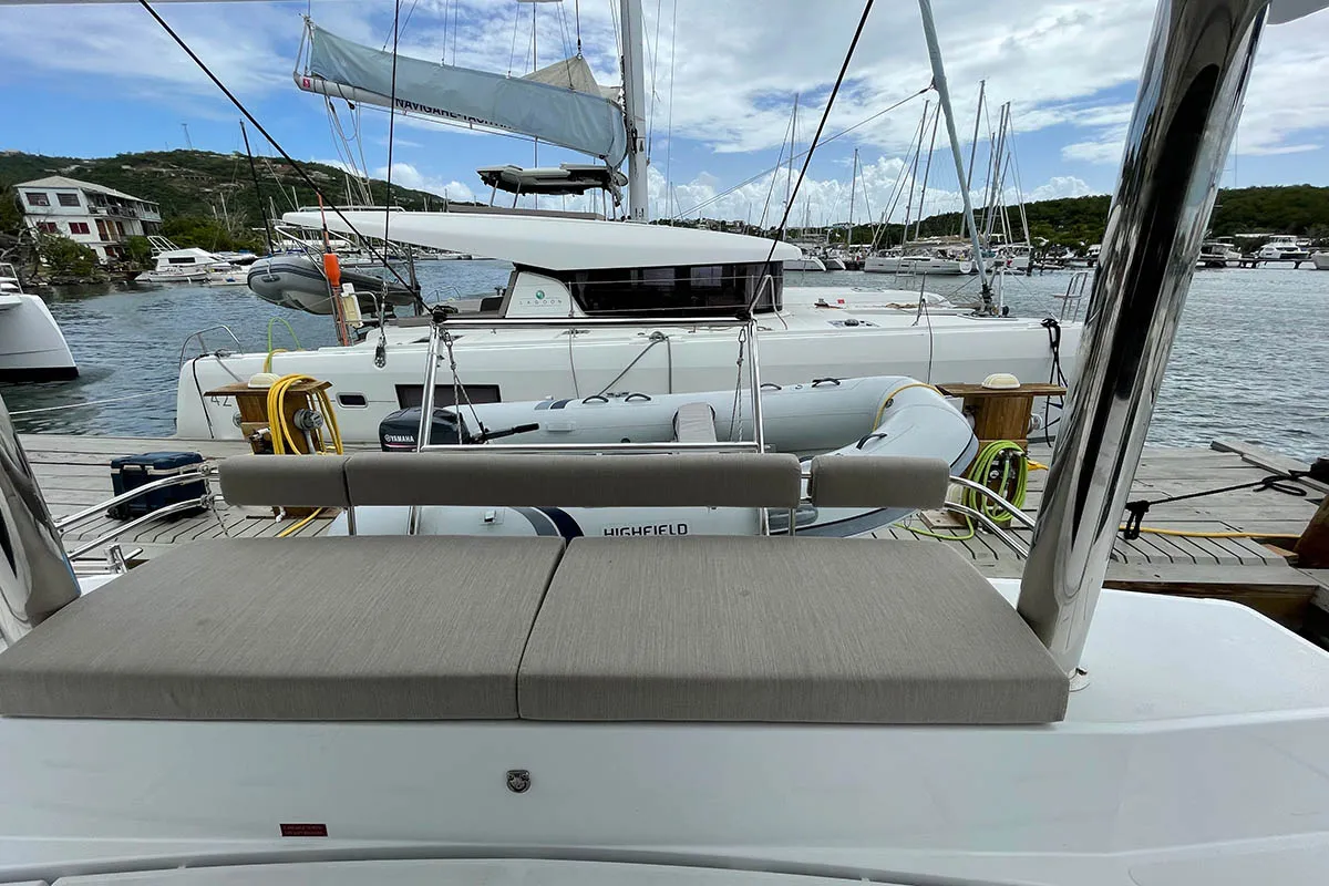 Deck of Seven Stars BVI, a Bali 4.8 catamaran at Road Town, British Virgin Islands