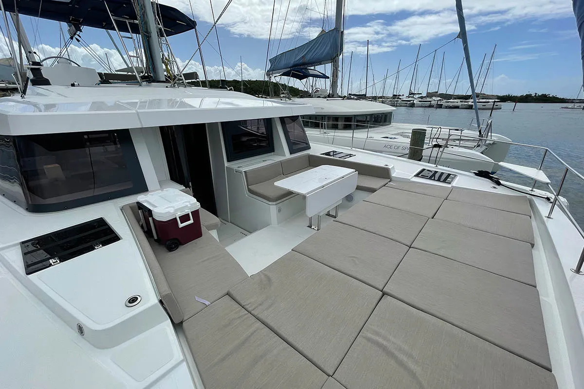 Deck of Seven Stars BVI, a Bali 4.8 catamaran at Road Town, British Virgin Islands