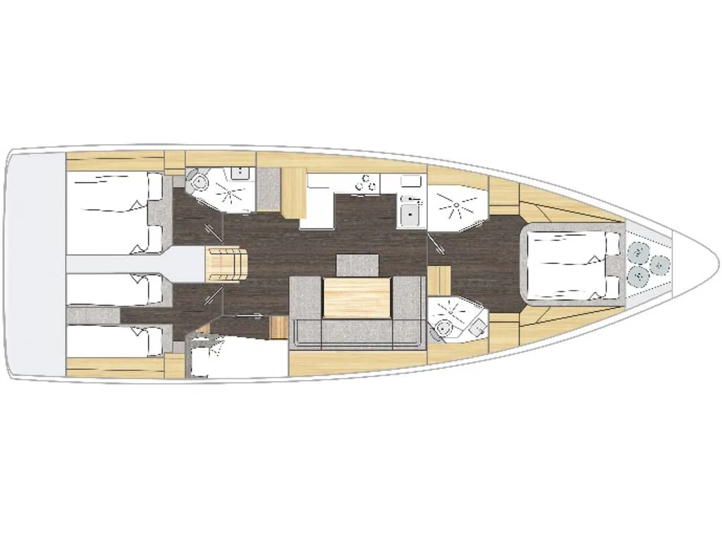 Floor plan of TOPAZ, a Bavaria C46 sailboat at es Jonquet, Spain