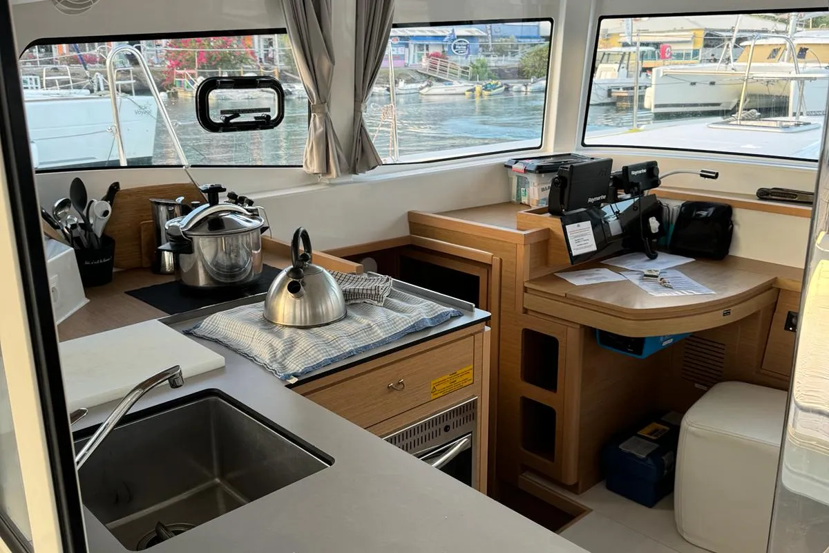 Galley of STAR IV, a Excess 12 catamaran at Alameda, United States