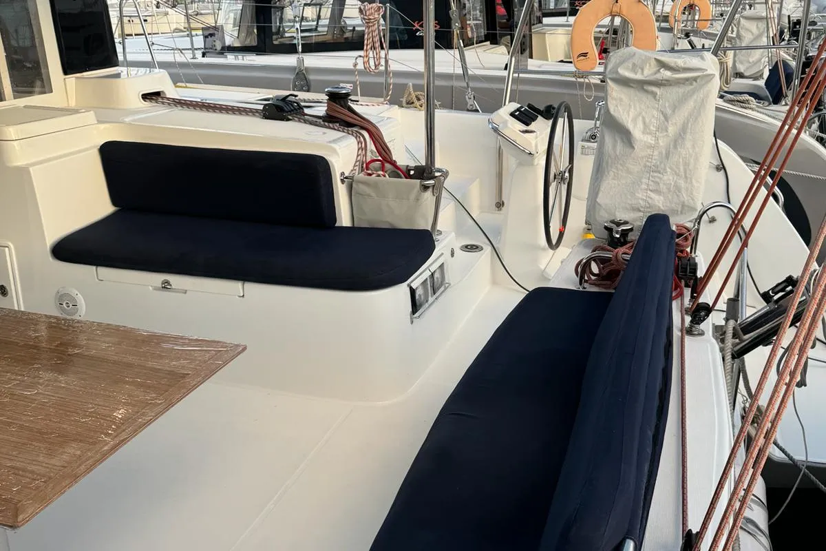 Deck of STAR IV, a Excess 12 catamaran at Alameda, United States