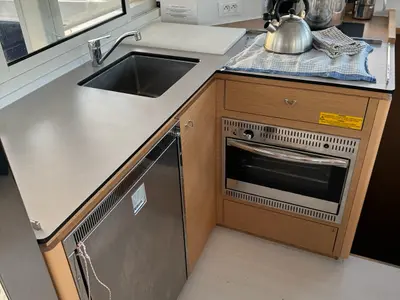 Galley of STAR IV, a Excess 12 catamaran at Alameda, United States