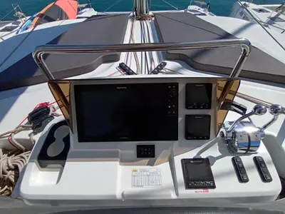 Cockpit of Achilleas, a Lagoon 51 Iconic catamaran at Athens, Greece