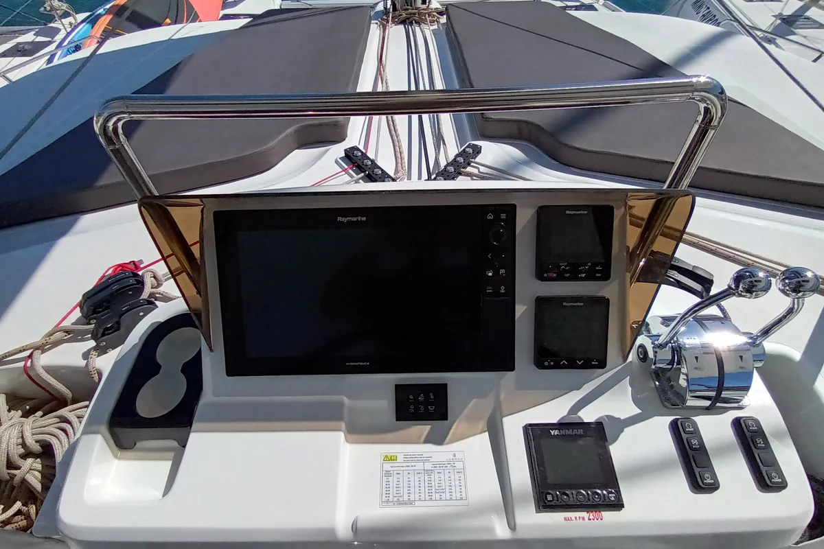 Cockpit of Achilleas, a Lagoon 51 Iconic catamaran at Athens, Greece