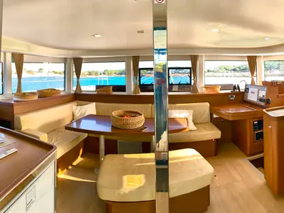 Salon of PASCAL, a Lagoon 42 catamaran at Sant Antoni de Portmany, Spain