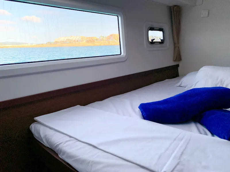 Cabin on PASCAL, a Lagoon 42 catamaran at Sant Antoni de Portmany, Spain