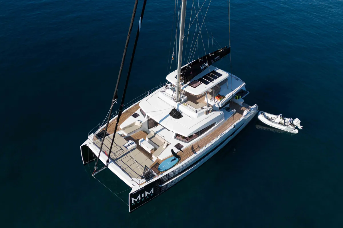 Exterior view of MIM OCEAN 1, a Bali 5.4 catamaran at Port d'Andratx, Spain