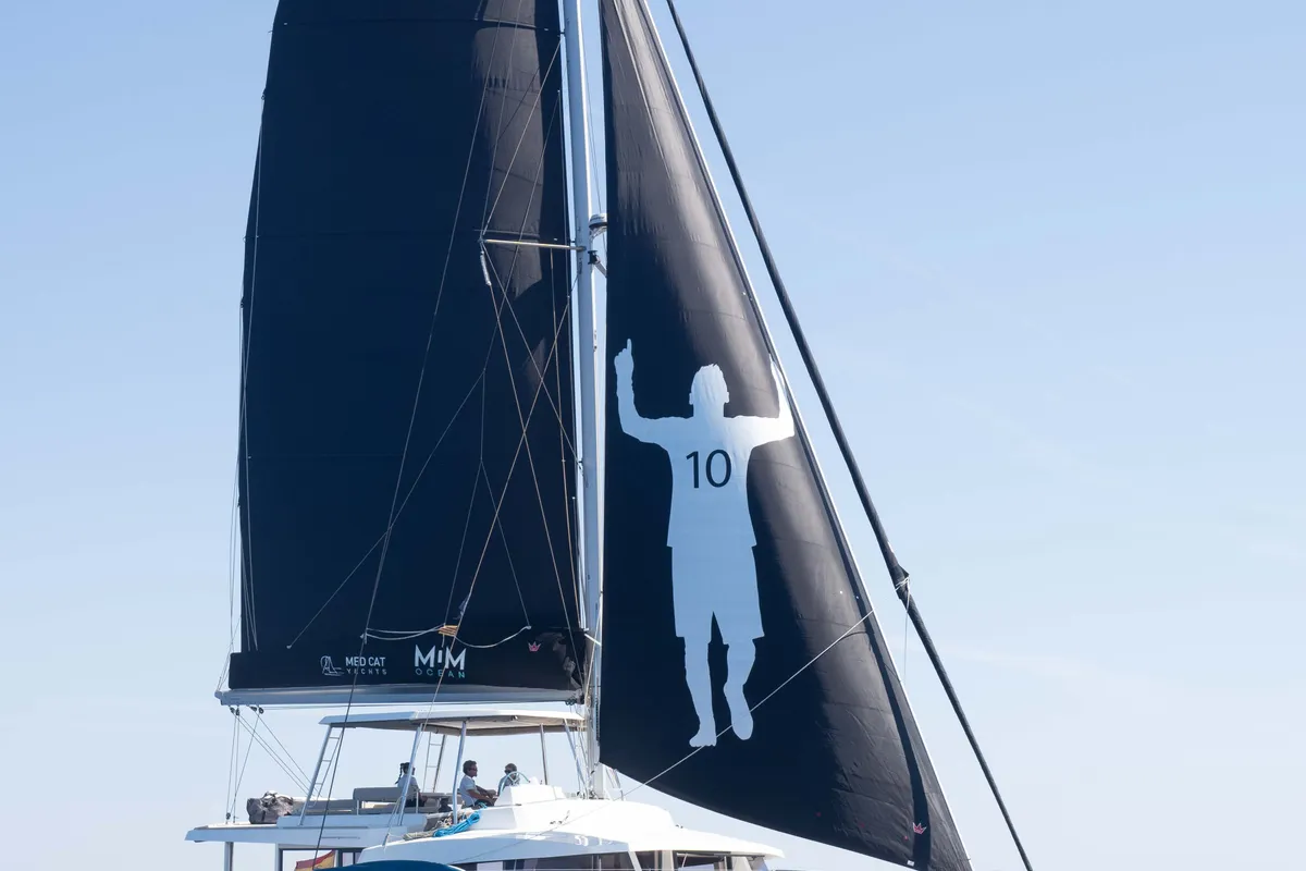 Exterior view of MIM OCEAN 1, a Bali 5.4 catamaran at Port d'Andratx, Spain