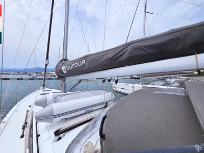 Deck of Sonata, a Dufour 470 sailboat at Rogoznica, Croatia