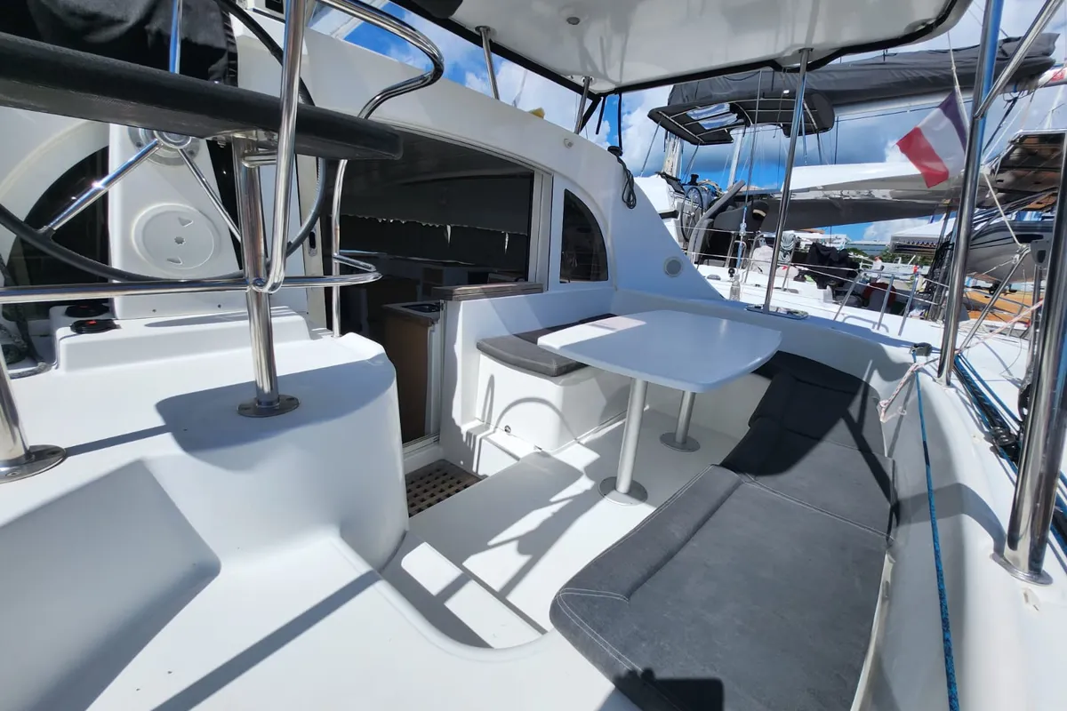Deck of Arcane, a Lagoon 380 catamaran at Pointe-à-Pitre, France