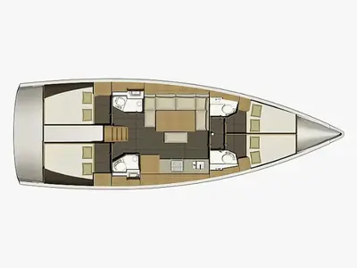 Floor plan of D460-18A, a Dufour 460 Grand Large sailboat at Athens, Greece