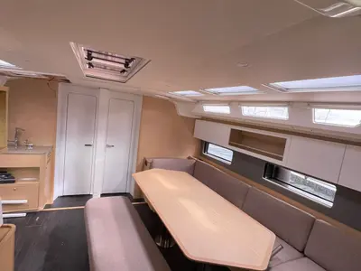 Salon of Luna, a Dufour 48 sailboat at Mytikas, Greece
