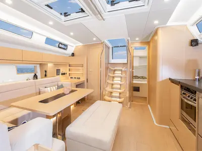 Salon of Big Blue, a Hanse 508 sailboat at Athens, Greece