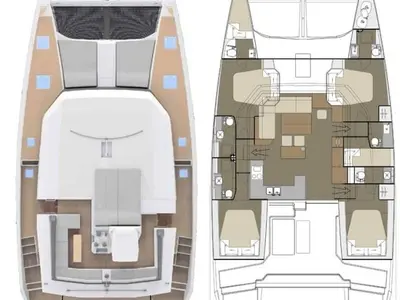 Floor plan of Asia, a Dufour Catamaran 48 catamaran at Tonnarella, Italy