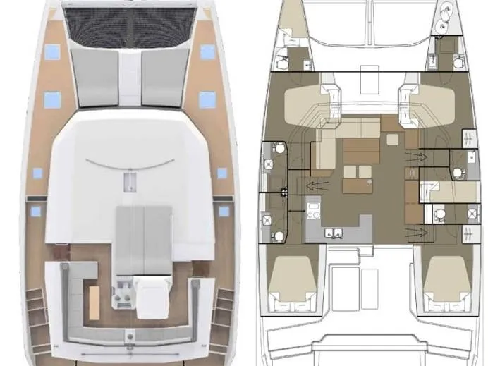 Floor plan of Asia, a Dufour Catamaran 48 catamaran at Tonnarella, Italy