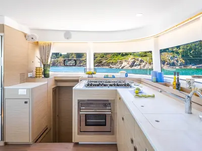 Galley of Mh 78, a Lagoon 43 catamaran at Olbia, Italy