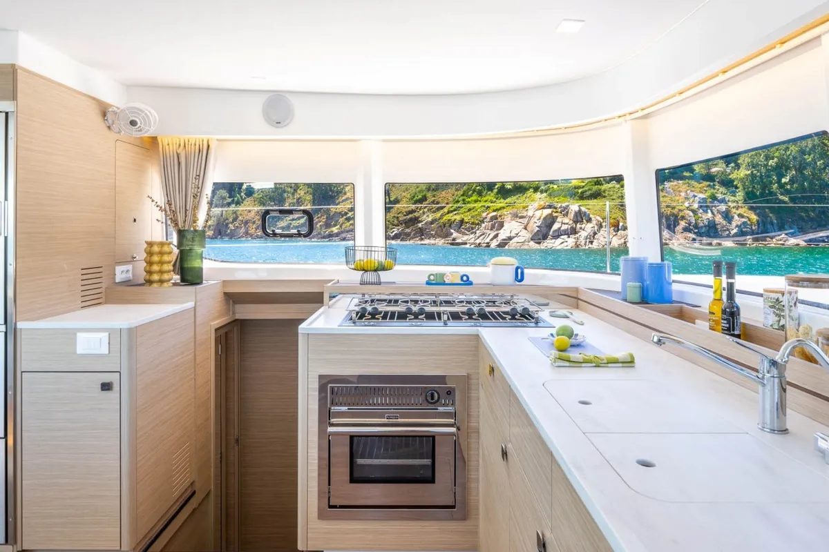 Galley of Mh 78, a Lagoon 43 catamaran at Olbia, Italy