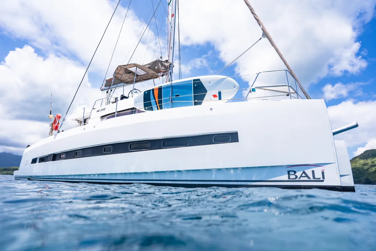 Exterior view of Premium +, a Bali 4.3 catamaran at Roche Caiman, Seychelles