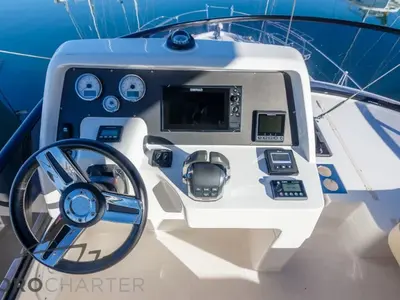 Cockpit of Alexander, a Bavaria Virtess 420 Fly motor yacht at Punat, Croatia