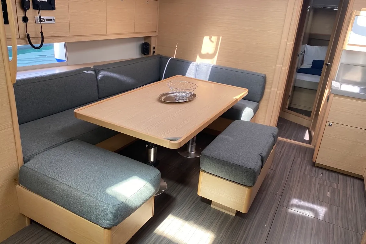 Salon of Virgo, a Dufour 470 sailboat at Olbia, Italy