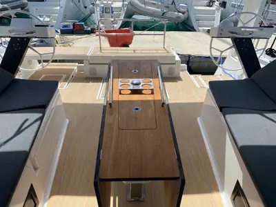 Cockpit of Virgo, a Dufour 470 sailboat at Olbia, Italy
