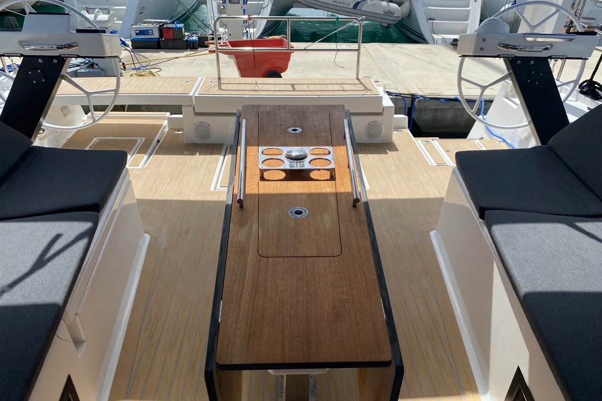 Cockpit of Virgo, a Dufour 470 sailboat at Olbia, Italy