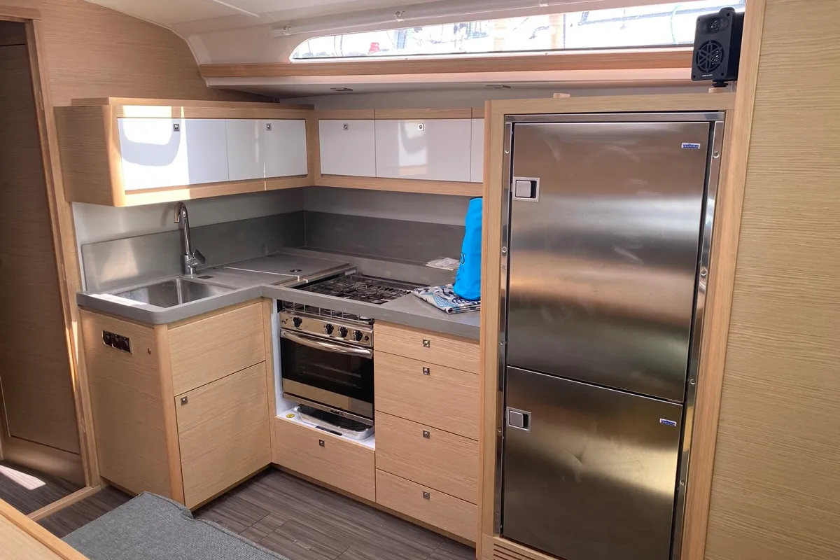 Galley of Virgo, a Dufour 470 sailboat at Olbia, Italy
