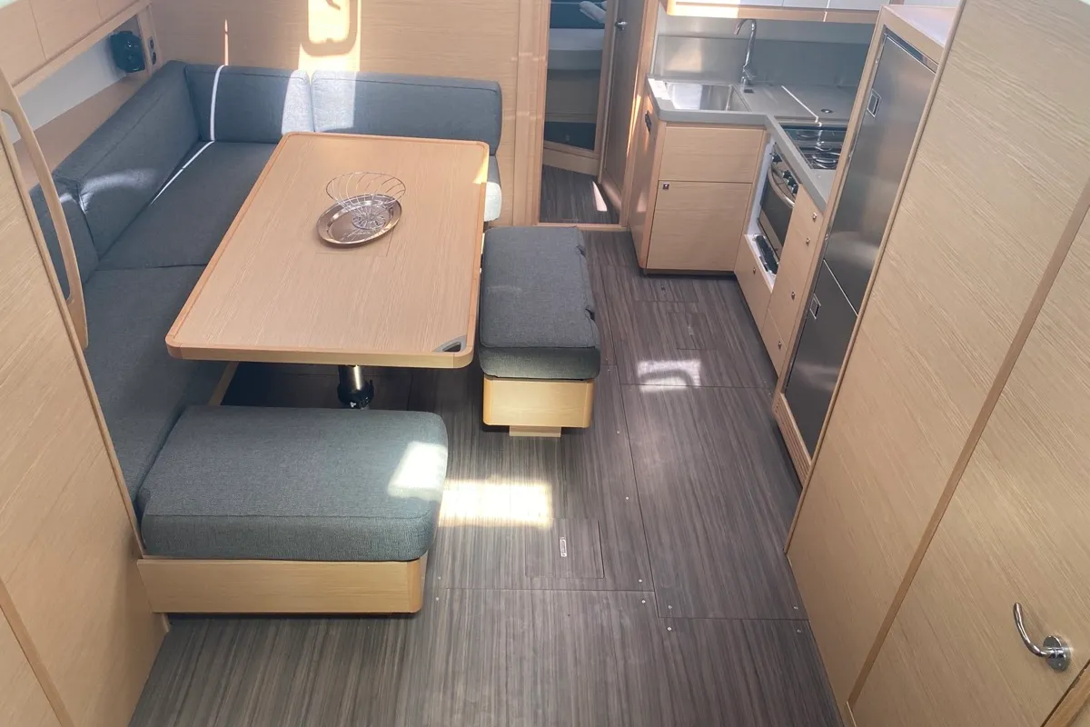 Salon of Virgo, a Dufour 470 sailboat at Olbia, Italy
