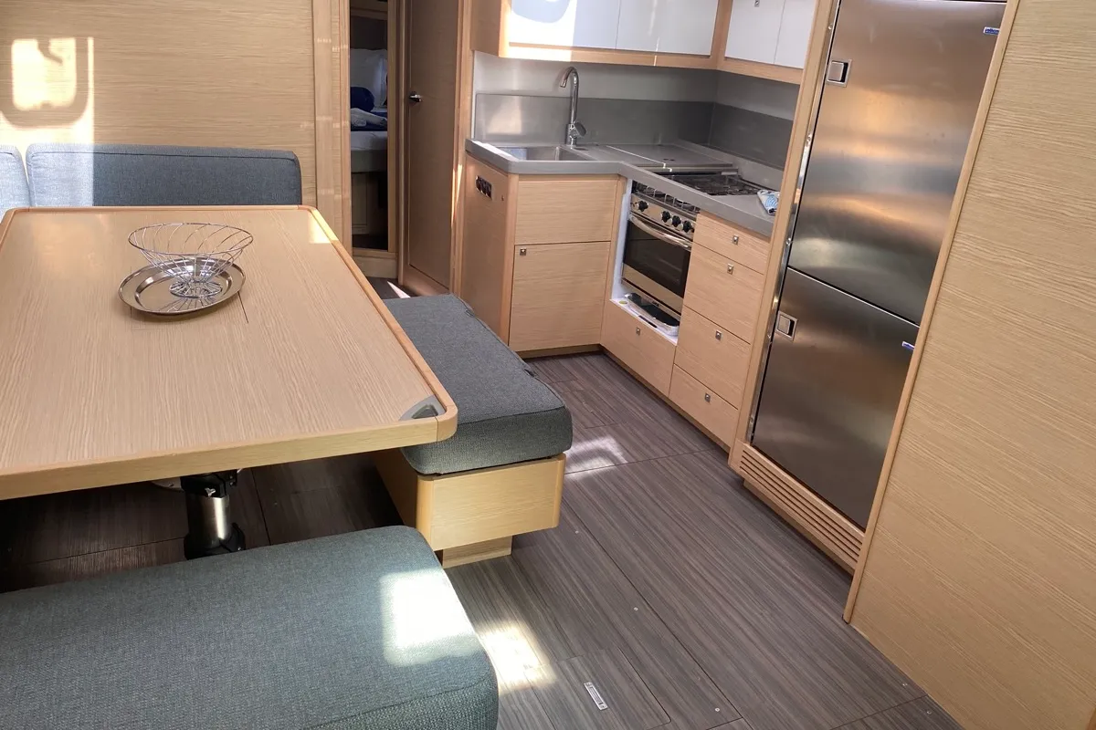 Salon of Virgo, a Dufour 470 sailboat at Olbia, Italy