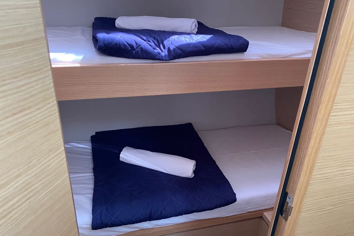 Cabin on Virgo, a Dufour 470 sailboat at Olbia, Italy