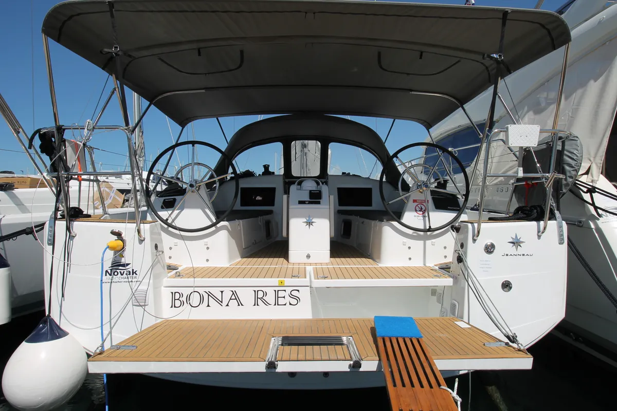 Cockpit of Bona Res, a Jeanneau Sun Odyssey 410 sailboat at Grad Biograd na Moru, Croatia