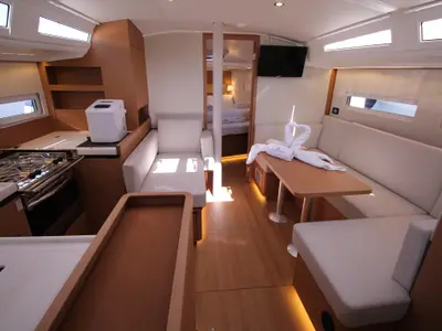 Salon of Bona Res, a Jeanneau Sun Odyssey 410 sailboat at Grad Biograd na Moru, Croatia