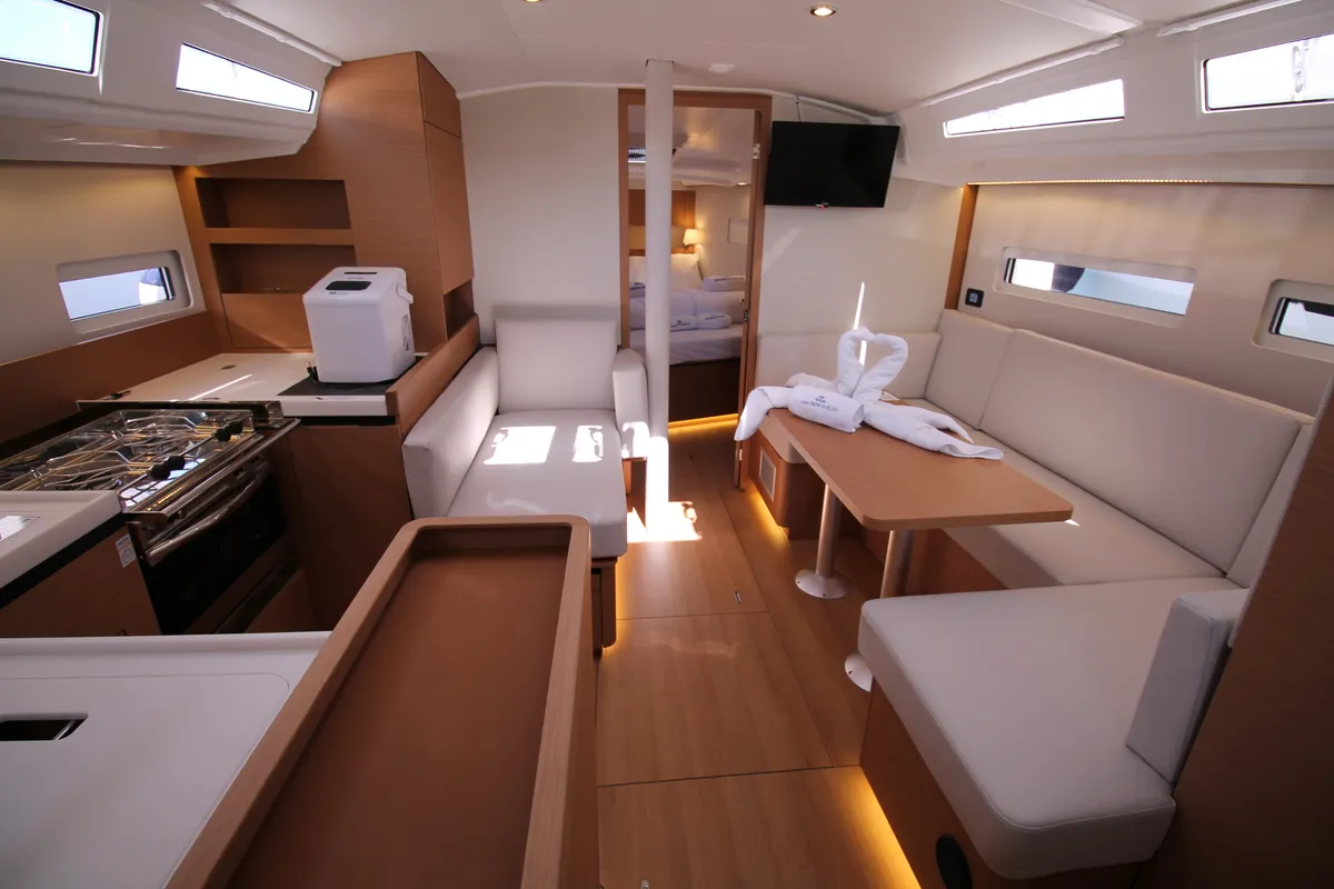Salon of Bona Res, a Jeanneau Sun Odyssey 410 sailboat at Grad Biograd na Moru, Croatia