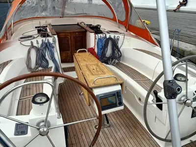 Cockpit of Athaman, a Delphia 47 sailboat at Gdańsk, Poland