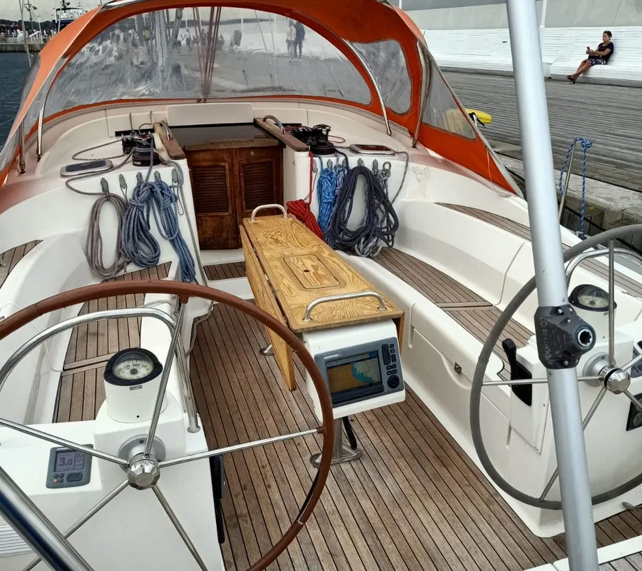 Cockpit of Athaman, a Delphia 47 sailboat at Gdańsk, Poland