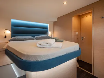 Cabin on Smeralda, a Fountaine Pajot Tanna 47 catamaran at Castellammare di Stabia, Italy
