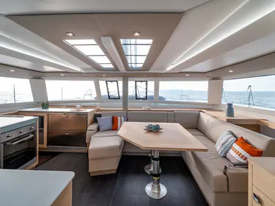 Salon of Smeralda, a Fountaine Pajot Tanna 47 catamaran at Castellammare di Stabia, Italy