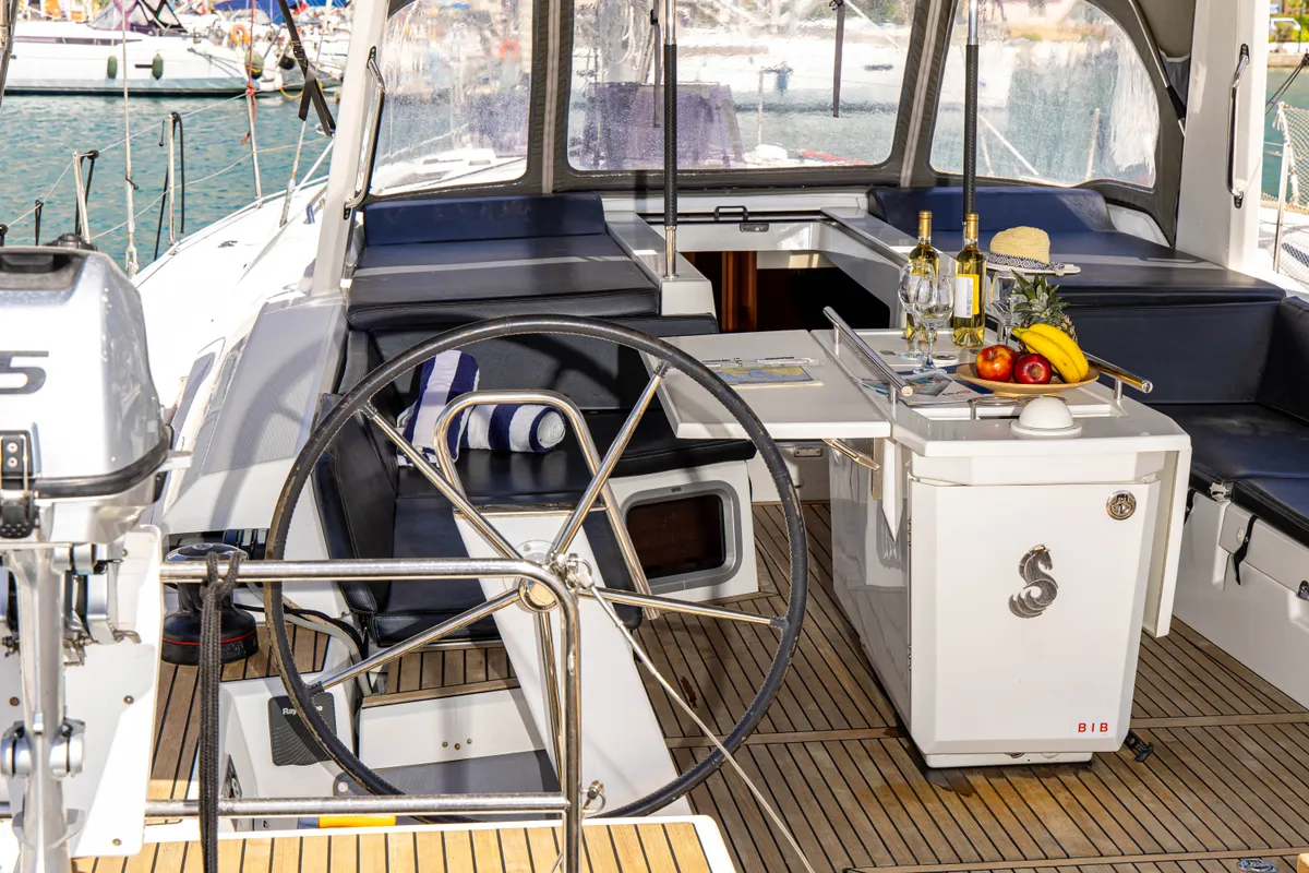 Cockpit of Brando, a Beneteau Oceanis 51.1 sailboat at Municipal Unit of Lefkada, Greece