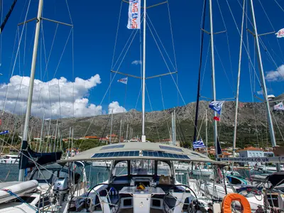 Deck of Brando, a Beneteau Oceanis 51.1 sailboat at Municipal Unit of Lefkada, Greece