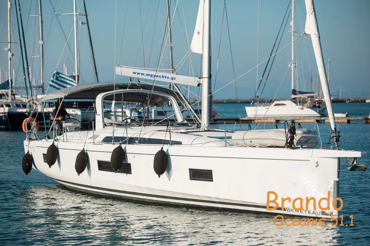 Exterior view of Brando, a Beneteau Oceanis 51.1 sailboat at Municipal Unit of Lefkada, Greece