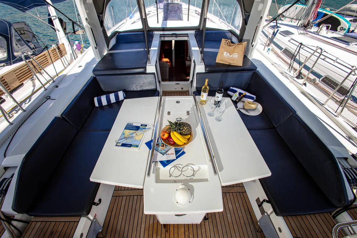 Deck of Brando, a Beneteau Oceanis 51.1 sailboat at Municipal Unit of Lefkada, Greece