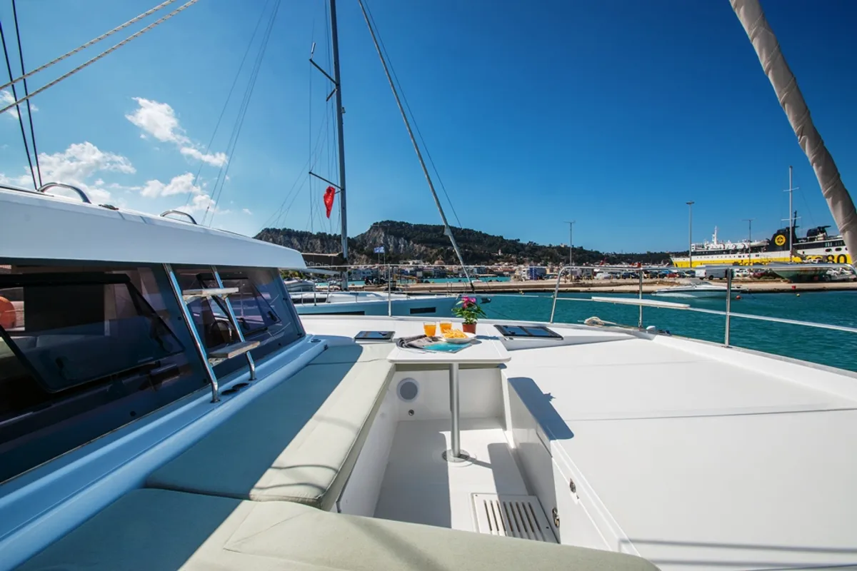 Deck of Skiouros II, a Bali Catspace catamaran at Municipal Unit of Ellomenos, Greece